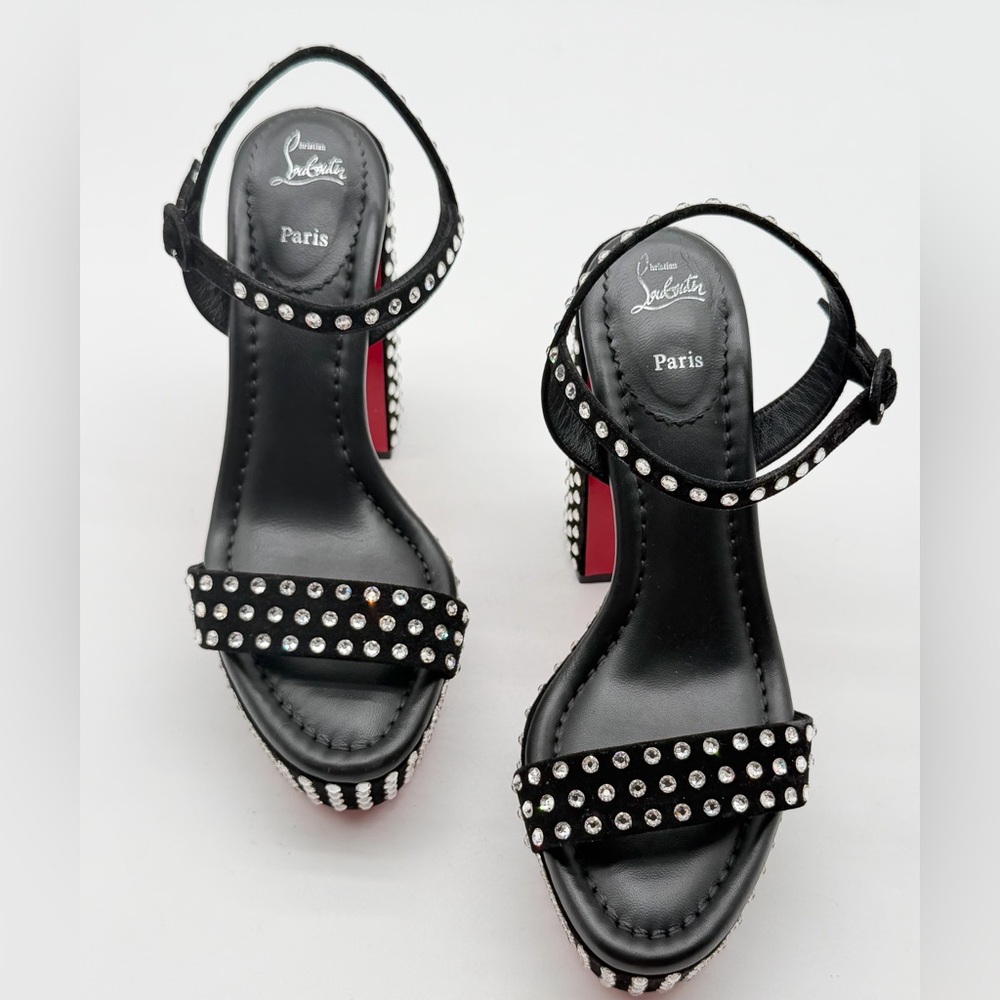 Christian Louboutin Movida Jane Crystal-Embellished Suede Platform Sandal EU37.5 - Picture 9 of 14